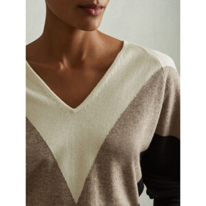 REISS ESME Wool Blend Colourblock V Neck Jumper